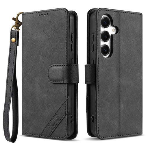 AZNS A2 for Samsung Galaxy S26 FE Leather Case with Wrist Strap RFID Blocking Wallet Stand Phone Cover - Black - 1