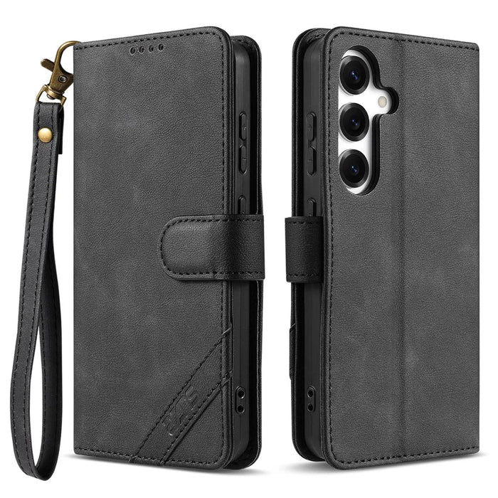 AZNS A2 for Samsung Galaxy S26 FE Leather Case with Wrist Strap RFID Blocking Wallet Stand Phone Cover - Black - 1