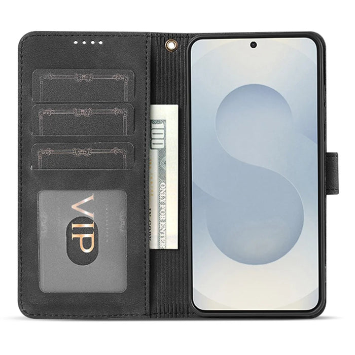 AZNS A2 for Samsung Galaxy S26 FE Leather Case with Wrist Strap RFID Blocking Wallet Stand Phone Cover - Black - 3