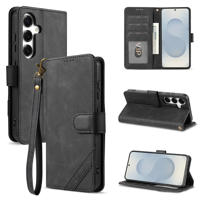 AZNS A2 for Samsung Galaxy S26 FE Leather Case with Wrist Strap RFID Blocking Wallet Stand Phone Cover - Black - 4