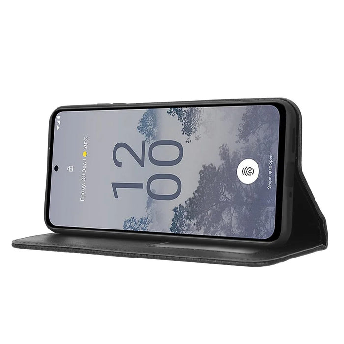 Magnetic Auto Closing Phone Case For Nokia X30 5G, Imprinted Pattern PU Leather Retro Texture Wallet Stand Smartphone Cover - Black - 3