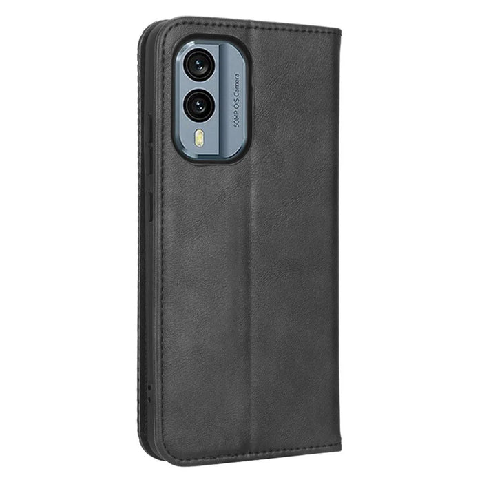 Magnetic Auto Closing Phone Case For Nokia X30 5G, Imprinted Pattern PU Leather Retro Texture Wallet Stand Smartphone Cover - Black - 7