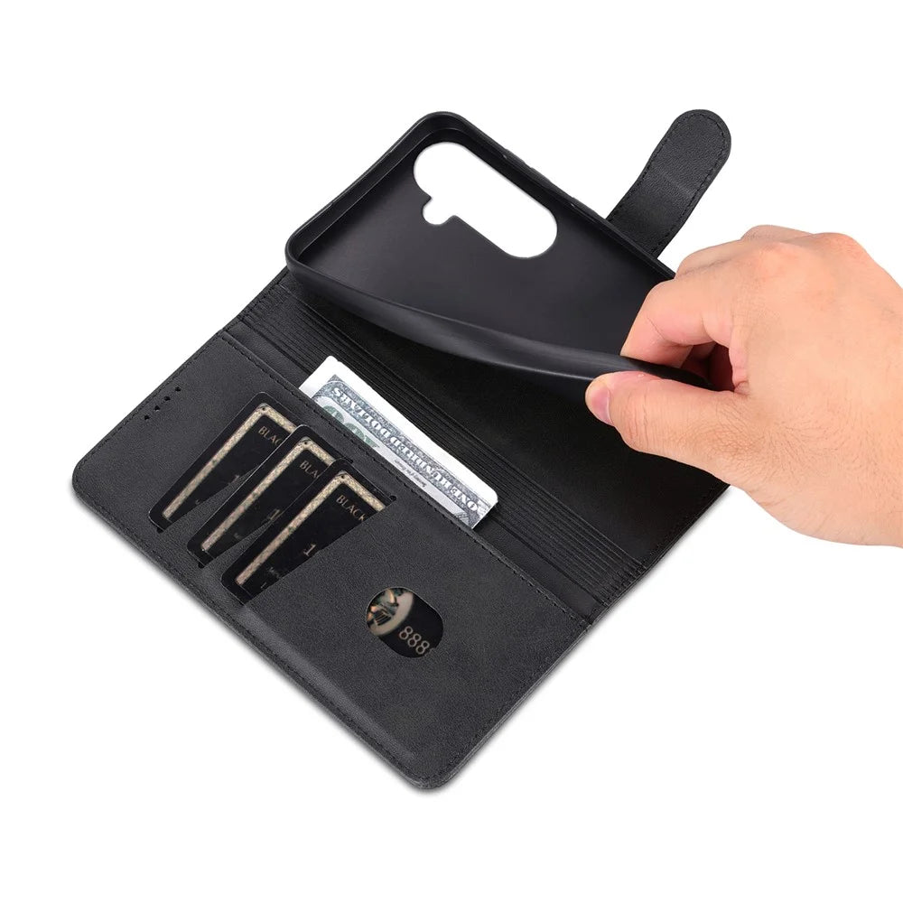 AZNS For Samsung Galaxy S26 FE Case PU Leather Wallet Phone Cover - Black - 5