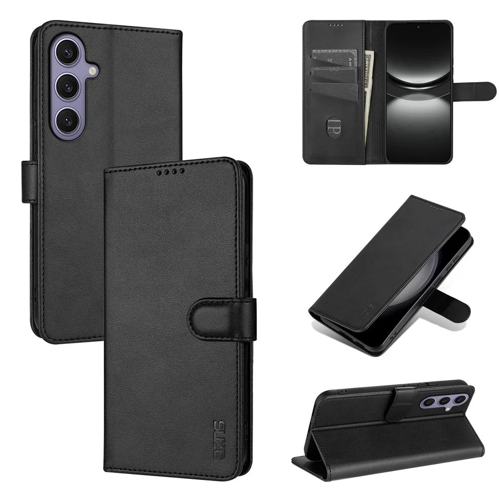 AZNS For Samsung Galaxy S26 FE Case PU Leather Wallet Phone Cover - Black - 6
