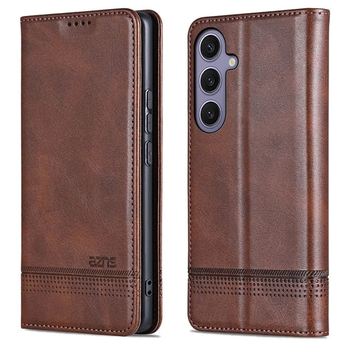 AZNS For Samsung Galaxy S26 FE Case Cowhide Texture PU Leather Wallet Phone Cover - Coffee - 1