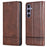 AZNS For Samsung Galaxy S26 FE Case Cowhide Texture PU Leather Wallet Phone Cover - Coffee - 1