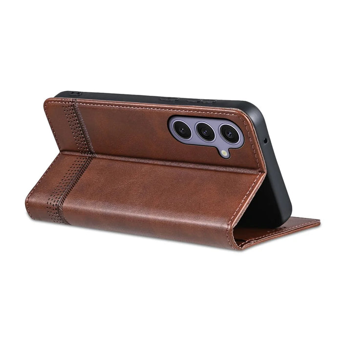 AZNS For Samsung Galaxy S26 FE Case Cowhide Texture PU Leather Wallet Phone Cover - Coffee - 4