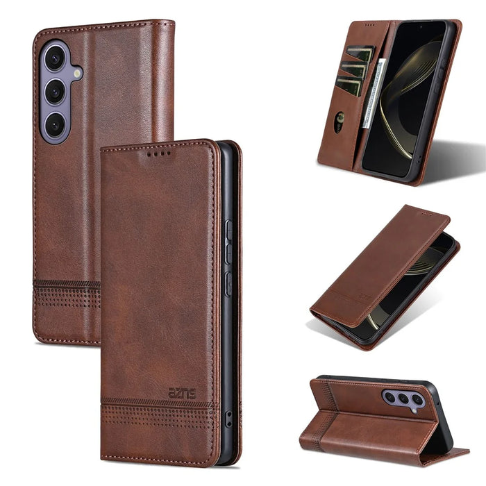 AZNS For Samsung Galaxy S26 FE Case Cowhide Texture PU Leather Wallet Phone Cover - Coffee - 7