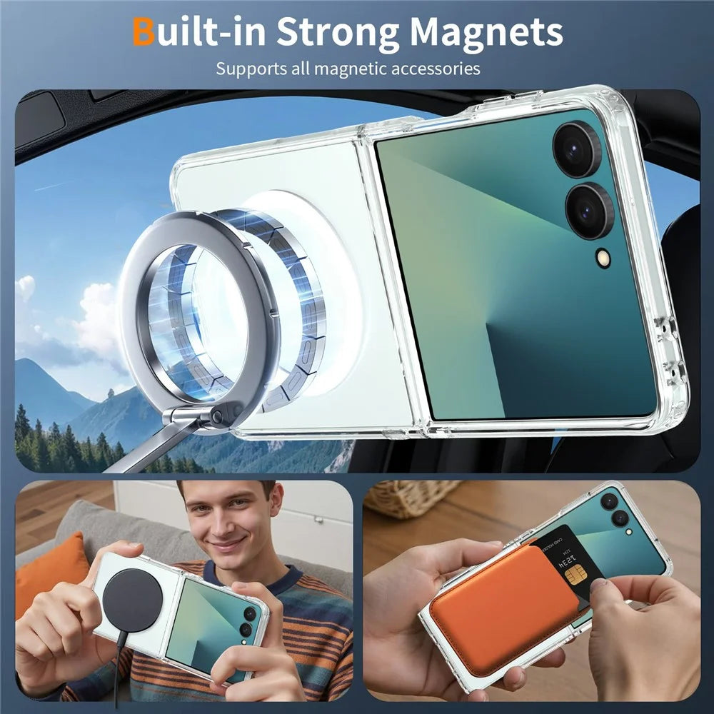 For Samsung Galaxy Z Flip8 Magnetic Case 2.0mm Scratch Resistant TPU + PC Phone Cover - Transparent - 5