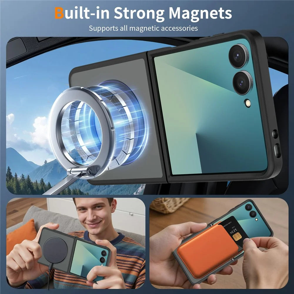 For Samsung Galaxy Z Flip8 TPU+PC Magnetic Case with 2Pcs Outer Screen Tempered Glass Film + 2Pcs Inner Screen Hydrogel Film - Black - 5