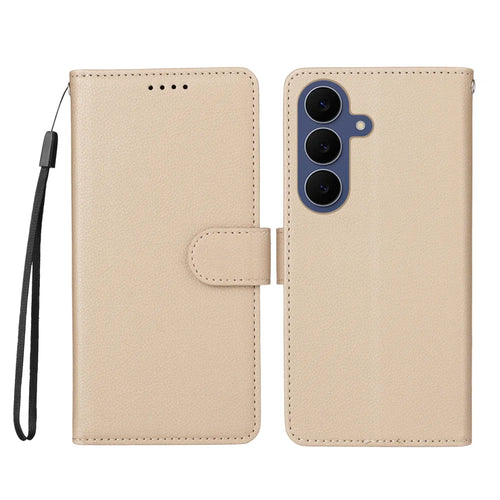 For Samsung Galaxy S26 FE Case RFID Blocking 3 Card Slots PU Leather Phone Cover with Wrist Strap - Creamy White - 1
