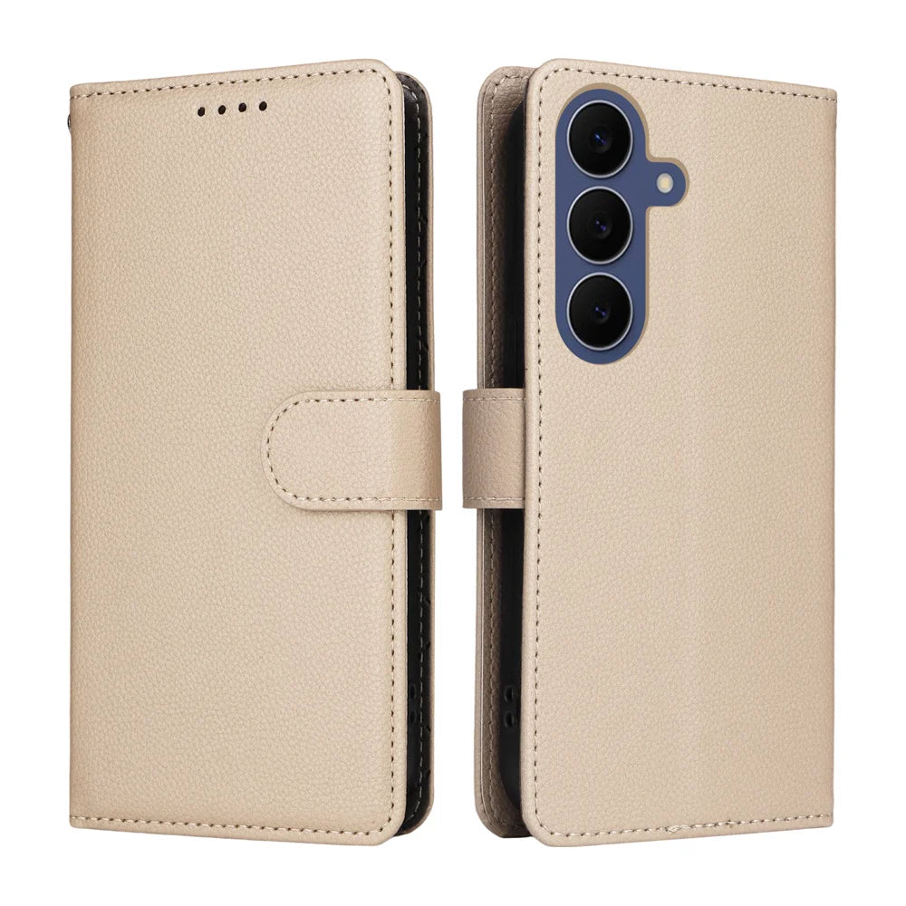 For Samsung Galaxy S26 FE Case RFID Blocking 3 Card Slots PU Leather Phone Cover with Wrist Strap - Creamy White - 2