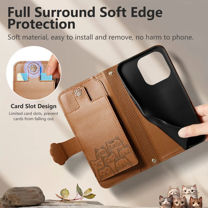 For Doogee Note 58 Case Cute Cat Pattern PU Leather Wallet Phone Cover with Wrist Strap - Brown - 4