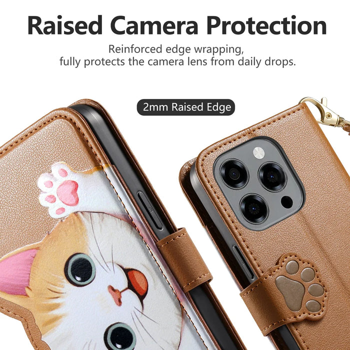 For Doogee Note 58 Case Cute Cat Pattern PU Leather Wallet Phone Cover with Wrist Strap - Brown - 5