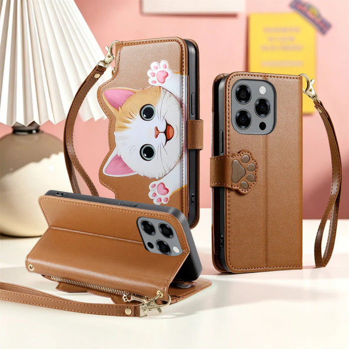 For Doogee Note 58 Case Cute Cat Pattern PU Leather Wallet Phone Cover with Wrist Strap - Brown - 6