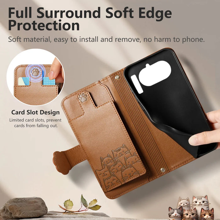 For Nothing Phone (4a) Case Cute Cat Pattern PU Leather Wallet Phone Cover with Wrist Strap - Brown - 4