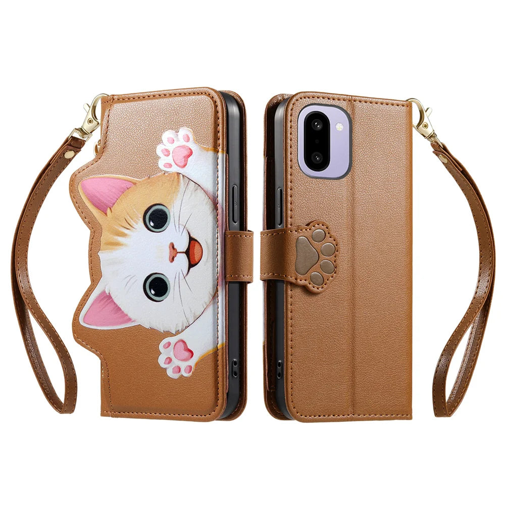 For OnePlus Ace 6 5G / OnePlus Ace 6T 5G / OnePlus 15R 5G Case Cute Cat Pattern PU Leather Wallet Phone Cover with Wrist Strap - Brown - 2