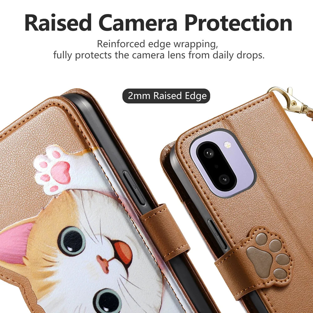 For OnePlus Ace 6 5G / OnePlus Ace 6T 5G / OnePlus 15R 5G Case Cute Cat Pattern PU Leather Wallet Phone Cover with Wrist Strap - Brown - 5