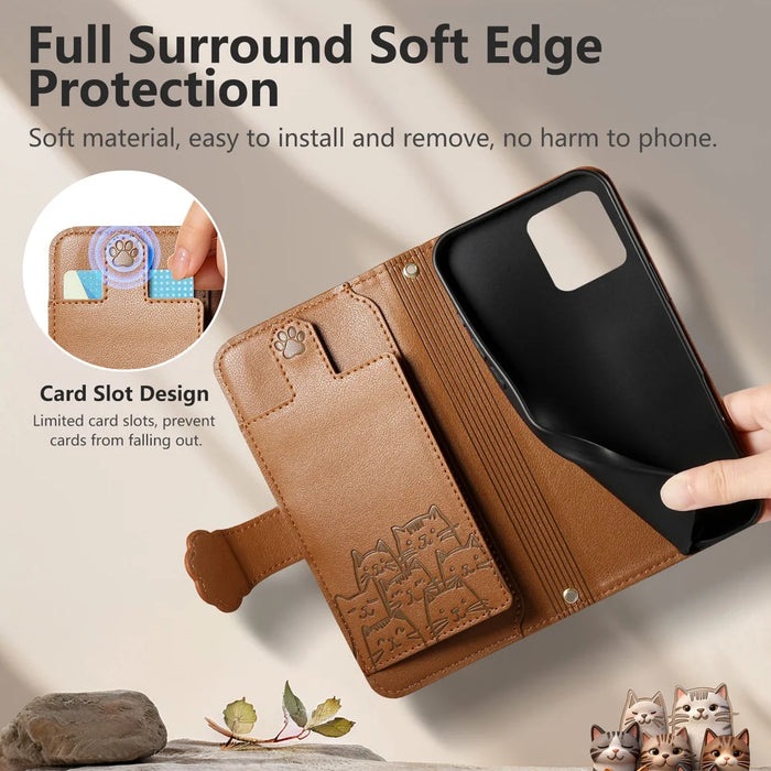For T-Mobile REVVL 6 5G Case Cute Cat Pattern PU Leather Wallet Phone Cover with Wrist Strap - Brown - 4