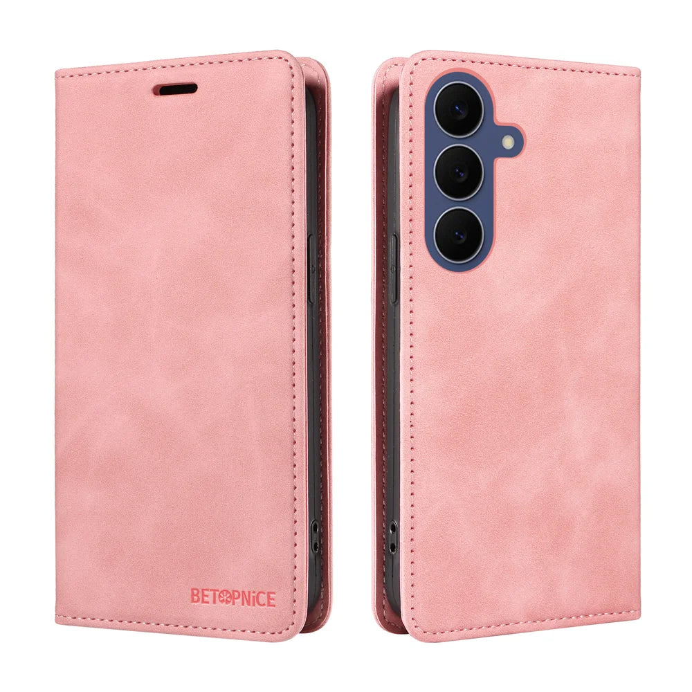 BETOPNICE for Samsung Galaxy S26 FE Case  Magnetic Closure RFID Blocking Wallet Stand Leather Phone Cover - Pink - 2