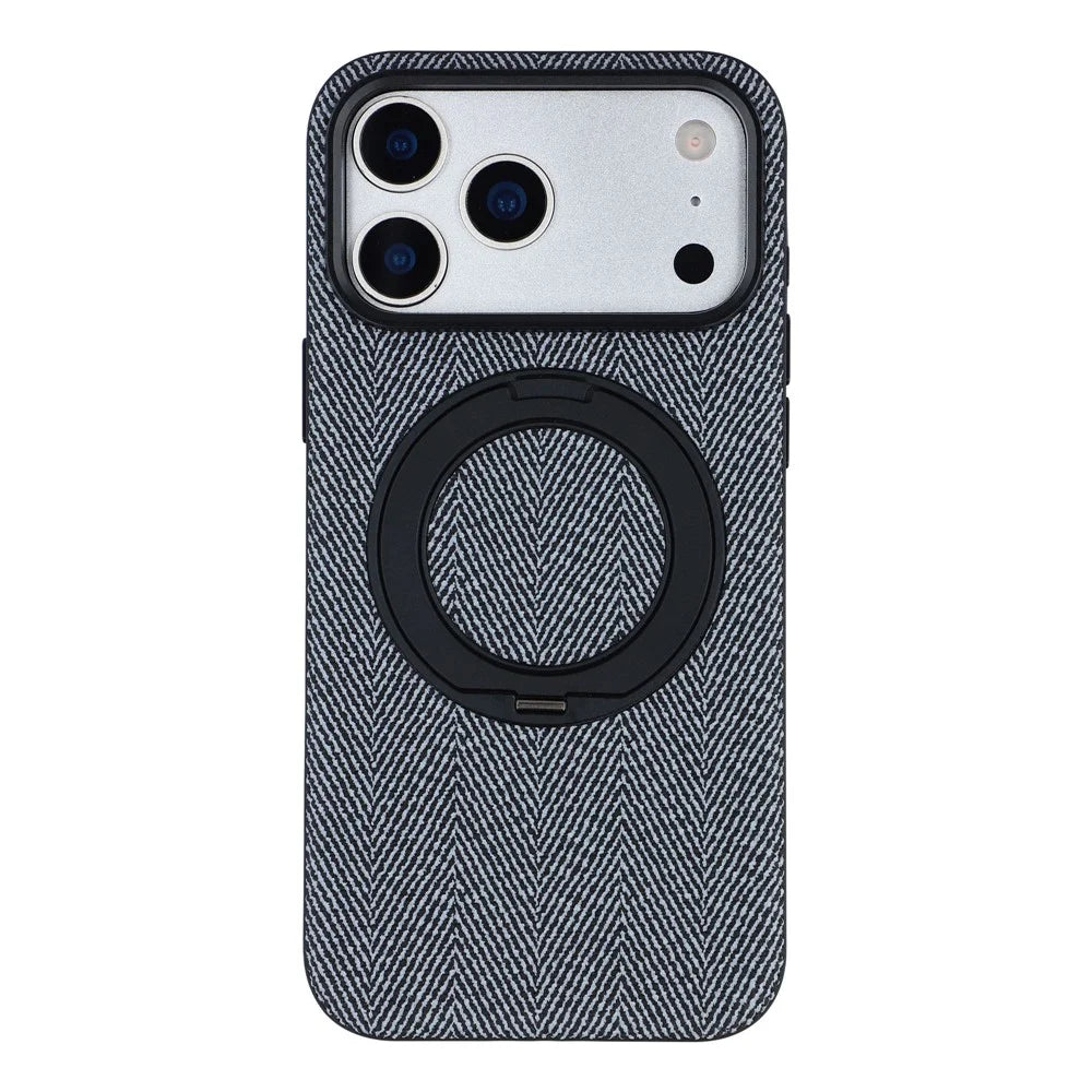 X-LEVEL for iPhone 17 Pro Max Magnetic Case Rotating Kickstand Fabric Textured Leather + PC + TPU Phone Cover - Black - 1