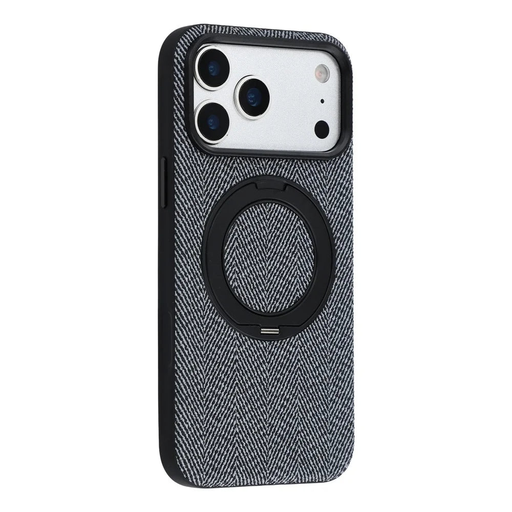 X-LEVEL for iPhone 17 Pro Max Magnetic Case Rotating Kickstand Fabric Textured Leather + PC + TPU Phone Cover - Black - 2
