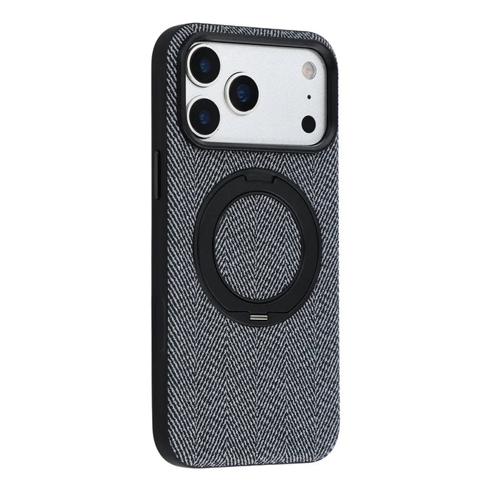 X-LEVEL for iPhone 17 Pro Max Magnetic Case Rotating Kickstand Fabric Textured Leather + PC + TPU Phone Cover - Black - 2