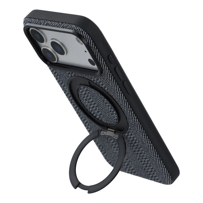 X-LEVEL for iPhone 17 Pro Max Magnetic Case Rotating Kickstand Fabric Textured Leather + PC + TPU Phone Cover - Black - 3