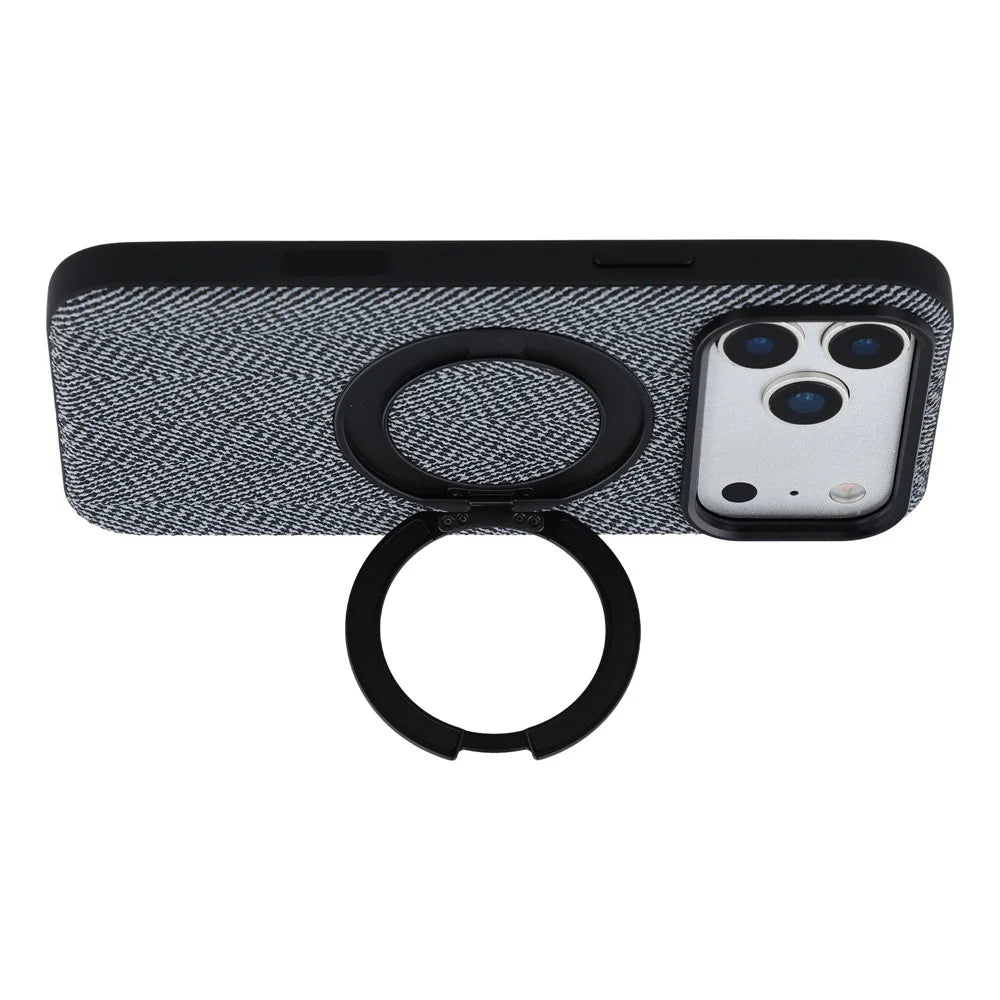 X-LEVEL for iPhone 17 Pro Max Magnetic Case Rotating Kickstand Fabric Textured Leather + PC + TPU Phone Cover - Black - 4