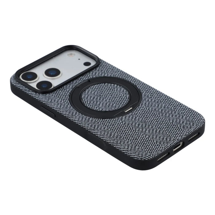 X-LEVEL for iPhone 17 Pro Max Magnetic Case Rotating Kickstand Fabric Textured Leather + PC + TPU Phone Cover - Black - 5