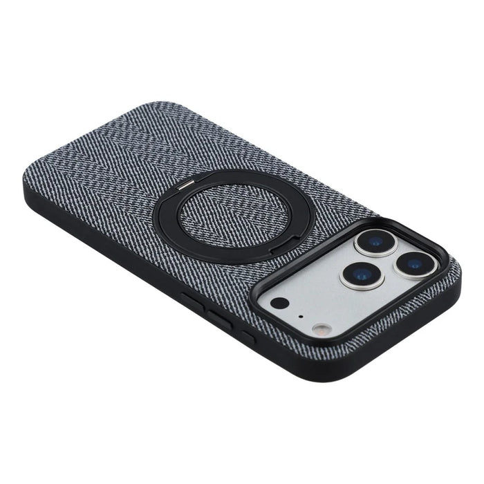 X-LEVEL for iPhone 17 Pro Max Magnetic Case Rotating Kickstand Fabric Textured Leather + PC + TPU Phone Cover - Black - 6