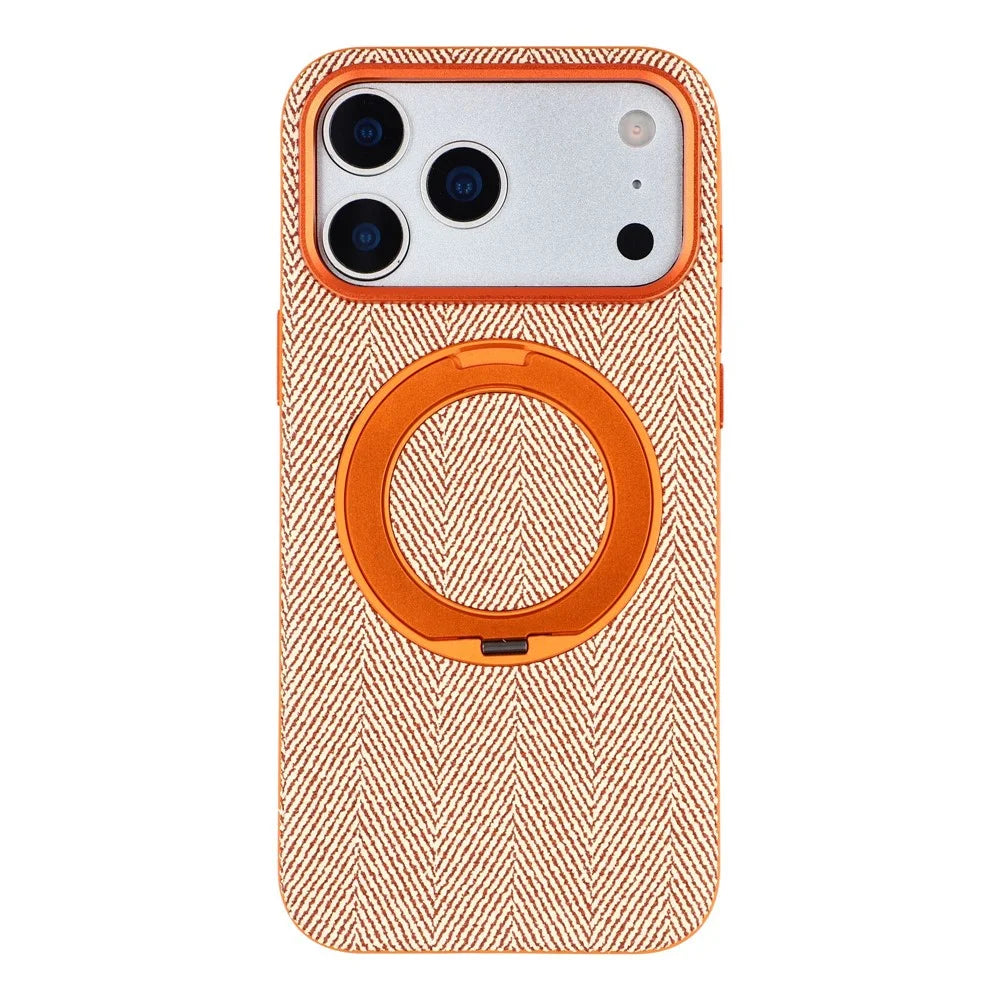 X-LEVEL for iPhone 17 Pro Magnetic Case Rotating Kickstand Fabric Textured Leather + PC + TPU Phone Cover - Orange - 1