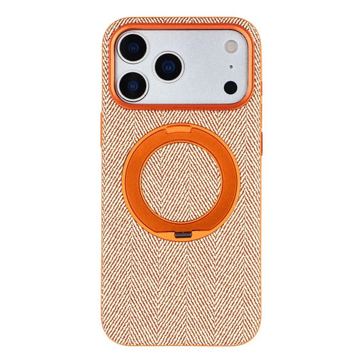 X-LEVEL for iPhone 17 Pro Magnetic Case Rotating Kickstand Fabric Textured Leather + PC + TPU Phone Cover - Orange - 1