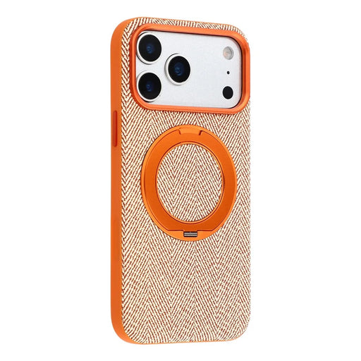 X-LEVEL for iPhone 17 Pro Magnetic Case Rotating Kickstand Fabric Textured Leather + PC + TPU Phone Cover - Orange - 2