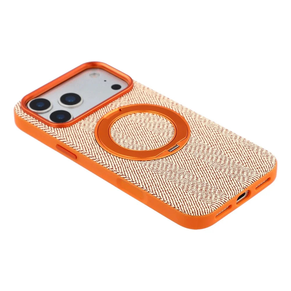 X-LEVEL for iPhone 17 Pro Magnetic Case Rotating Kickstand Fabric Textured Leather + PC + TPU Phone Cover - Orange - 5