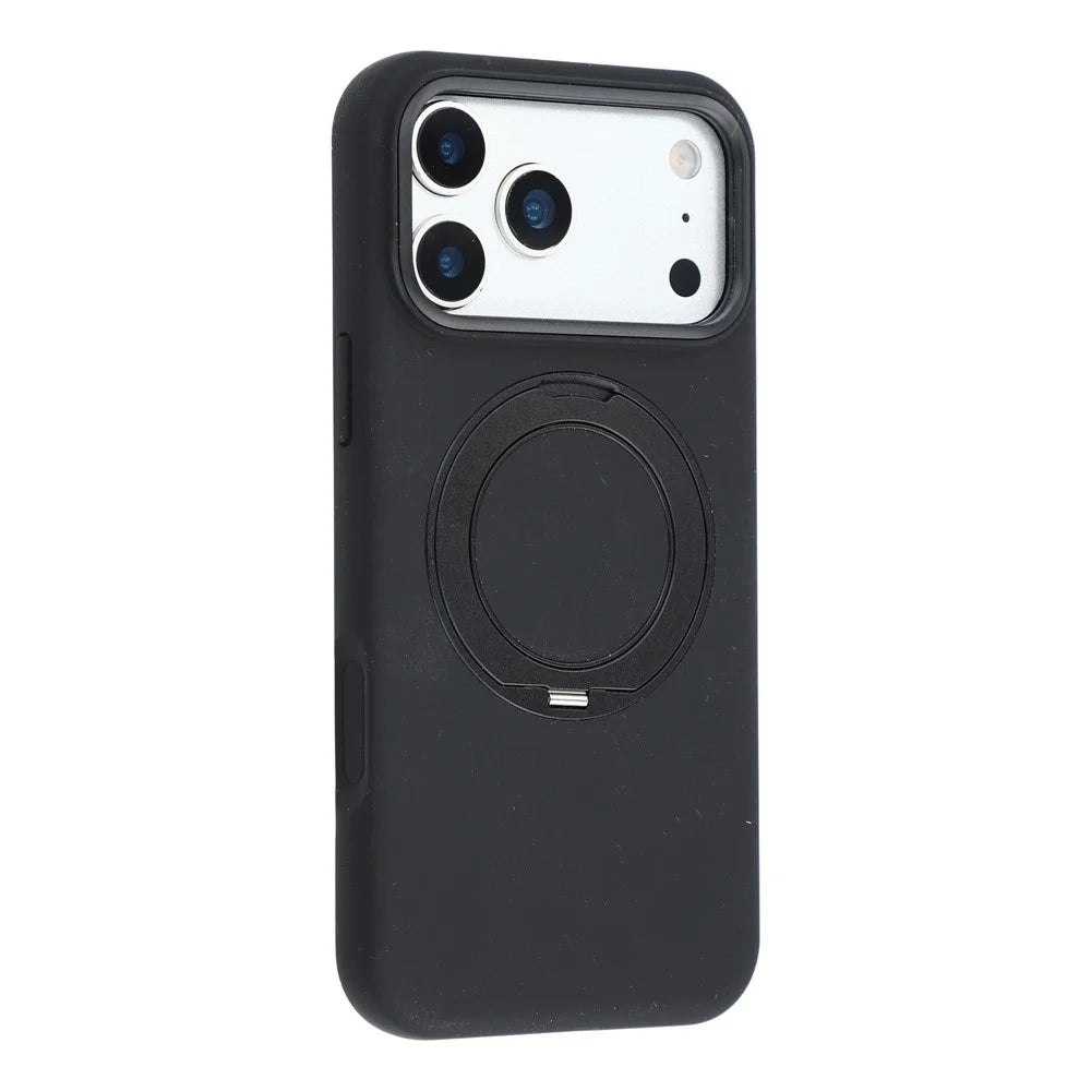 X-LEVEL for iPhone 17 Pro Max Magnetic Case Rotating Kickstand Silicone + Tech Fabric Scratch-Resistant Phone Cover - Obsidian Black - 2