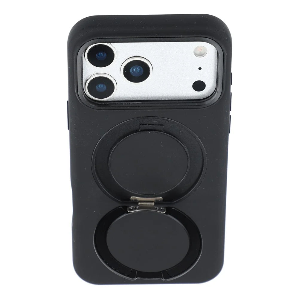 X-LEVEL for iPhone 17 Pro Max Magnetic Case Rotating Kickstand Silicone + Tech Fabric Scratch-Resistant Phone Cover - Obsidian Black - 3