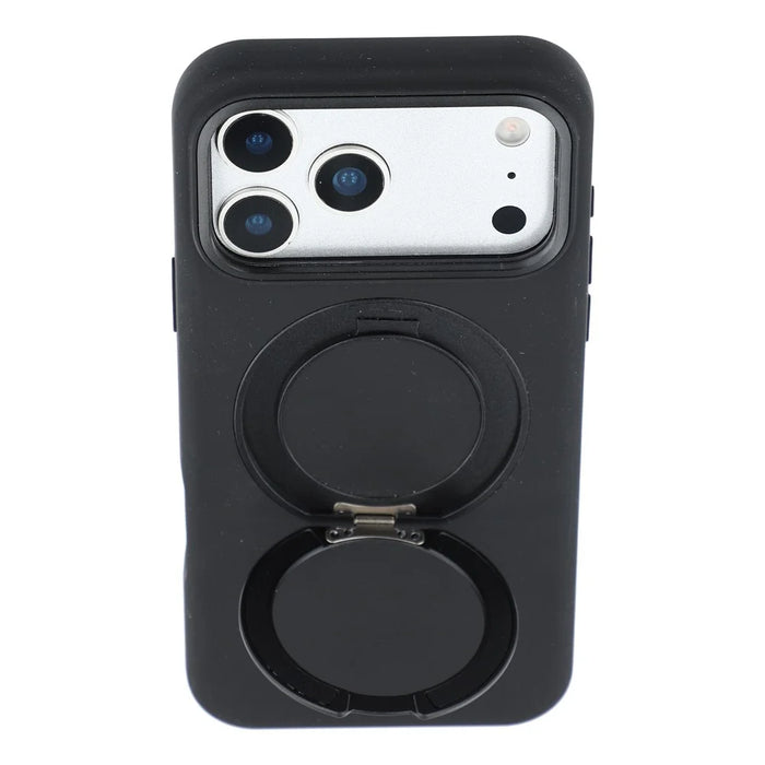 X-LEVEL for iPhone 17 Pro Max Magnetic Case Rotating Kickstand Silicone + Tech Fabric Scratch-Resistant Phone Cover - Obsidian Black - 3
