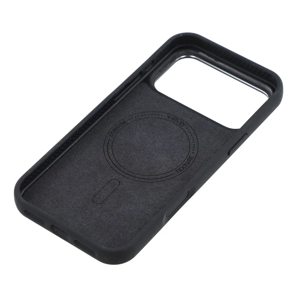 X-LEVEL for iPhone 17 Pro Max Magnetic Case Rotating Kickstand Silicone + Tech Fabric Scratch-Resistant Phone Cover - Obsidian Black - 7