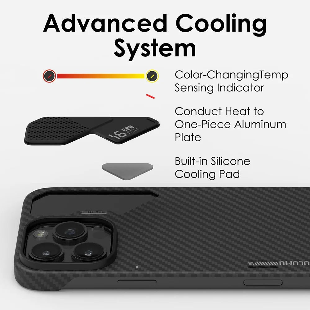 AULUMU For iPhone 16 Pro Aramid Fiber Case Ultra Thin Magnetic Phone Cover with Real-Time Temperature Monitoring - Black - 4
