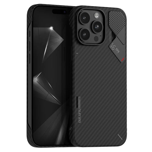 AULUMU For iPhone 16 Pro Max Aramid Fiber Case Ultra Thin Magnetic Phone Cover with Real-Time Temperature Monitoring - Black - 1