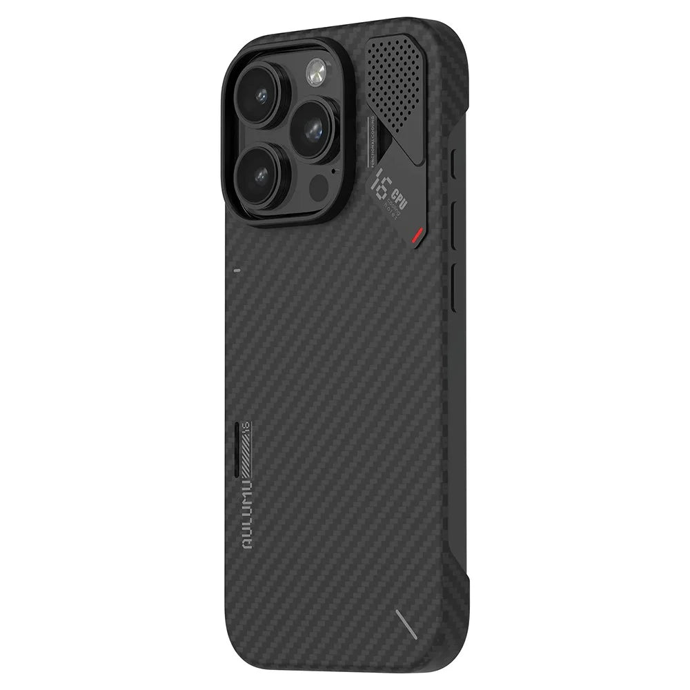 AULUMU For iPhone 16 Pro Max Aramid Fiber Case Ultra Thin Magnetic Phone Cover with Real-Time Temperature Monitoring - Black - 2