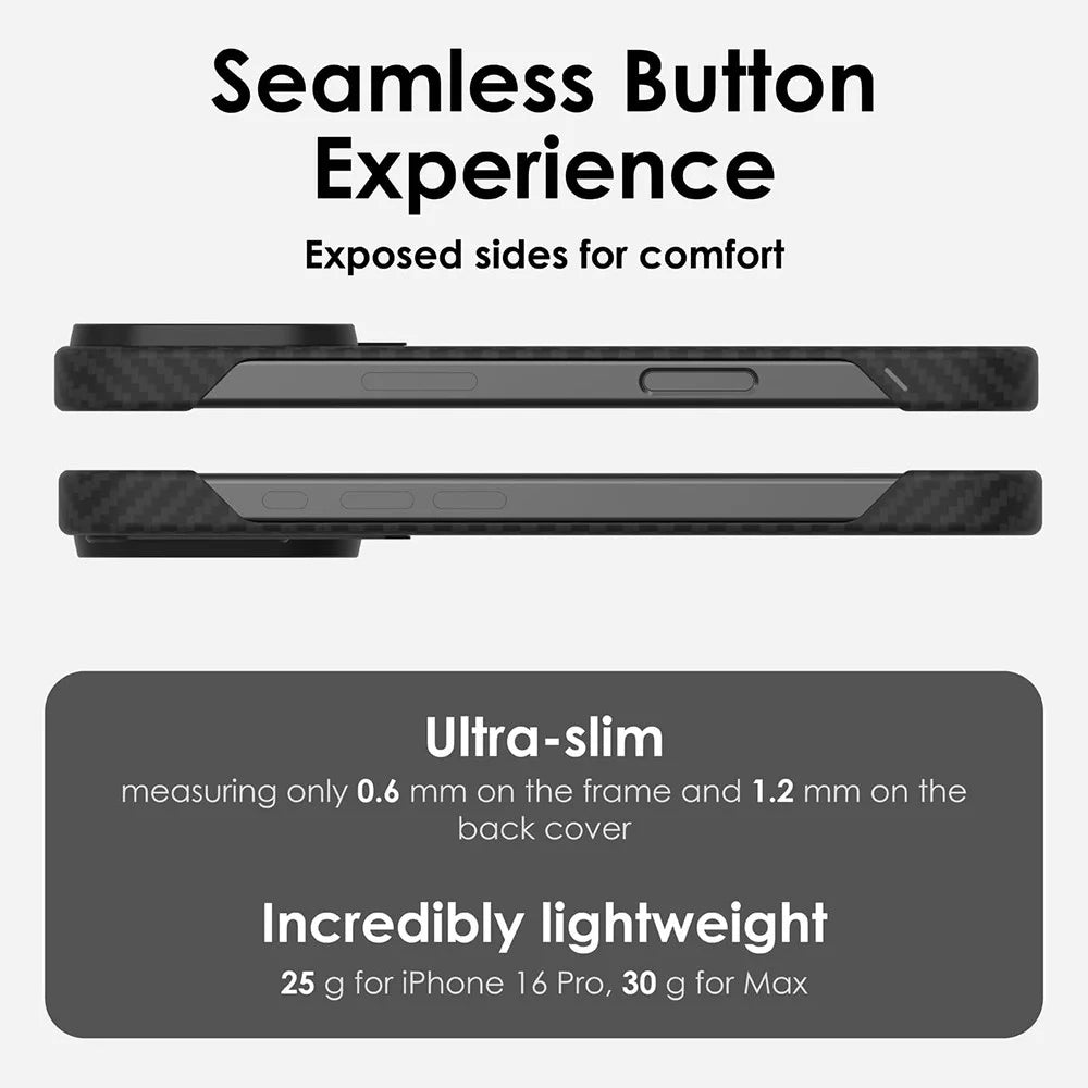 AULUMU For iPhone 16 Pro Max Aramid Fiber Case Ultra Thin Magnetic Phone Cover with Real-Time Temperature Monitoring - Black - 5