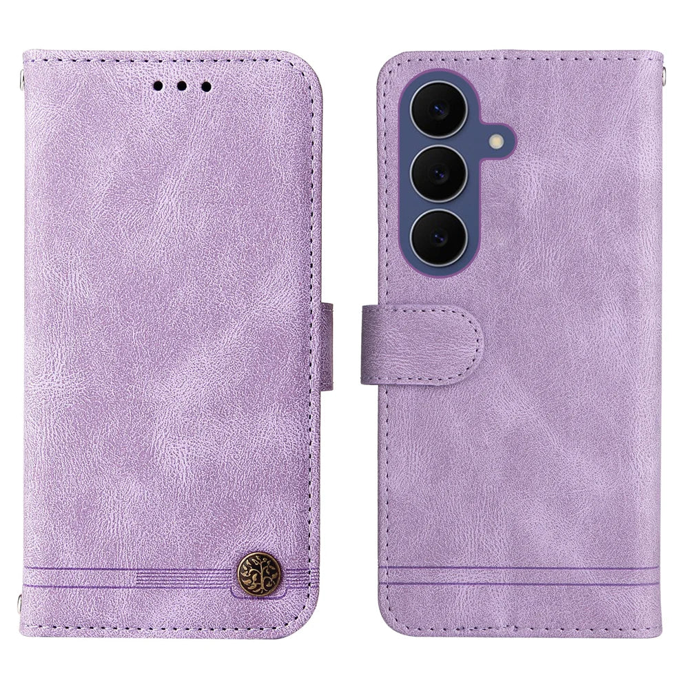 For Samsung Galaxy S26 FE Leather Wallet Cases Skin Touch Phone Cover Stand with Strap - Purple - 1