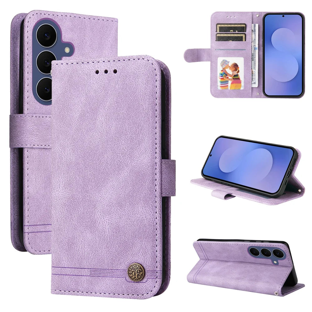 For Samsung Galaxy S26 FE Leather Wallet Cases Skin Touch Phone Cover Stand with Strap - Purple - 3