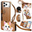 For iPhone 18 Pro Max / 17 Pro Max Leather Case Cartoon Cat Pattern Wallet Stand Phone Cover with Wrist Strap - Brown - 1