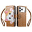 For iPhone 18 Pro / 17 Pro Case Cute Cat Pattern PU Leather Wallet Phone Cover with Wrist Strap - Brown - 2