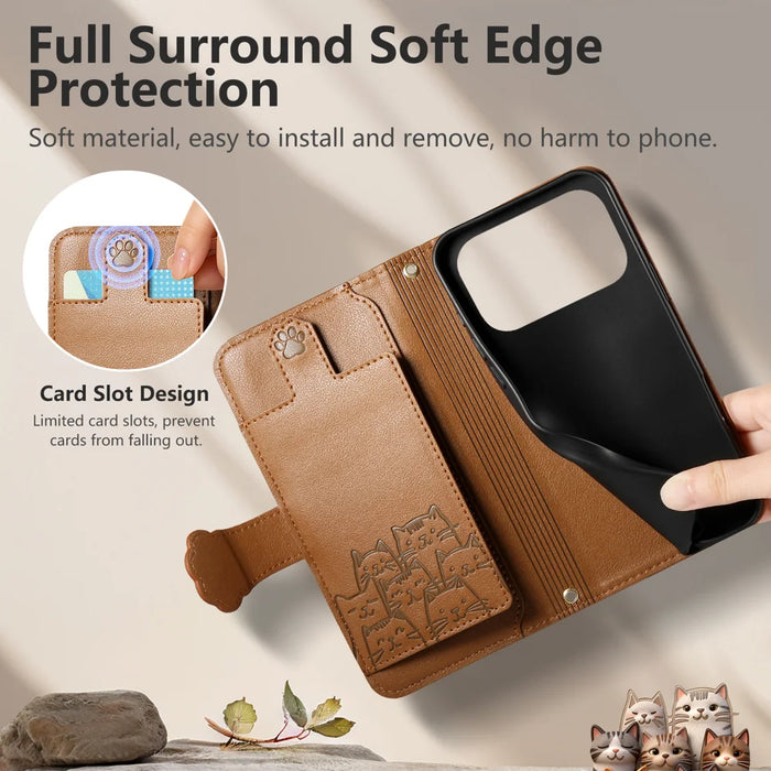 For iPhone 18 Pro / 17 Pro Case Cute Cat Pattern PU Leather Wallet Phone Cover with Wrist Strap - Brown - 4