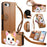 For iPhone 16e / iPhone 17e Case Cute Cat Pattern PU Leather Wallet Phone Cover with Wrist Strap - Brown - 1