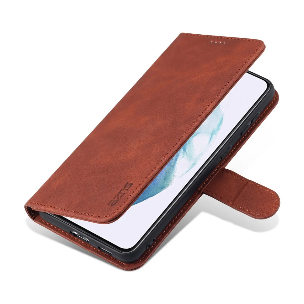 AZNS For Samsung Galaxy S23 PU Leather Magnetic Flip Cover Stand Wallet Fall Protection Phone Case - Brown - 6
